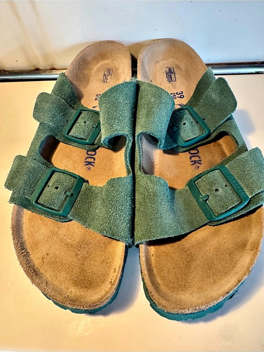 Birkenstock Arizona Soft Footbed Two-Strap Sandals Teal Green EU 39